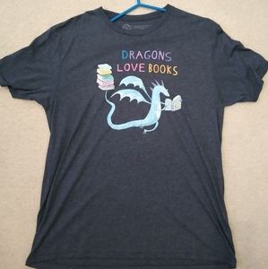 Dragons love Books XL Unisex vintage navy tshirt